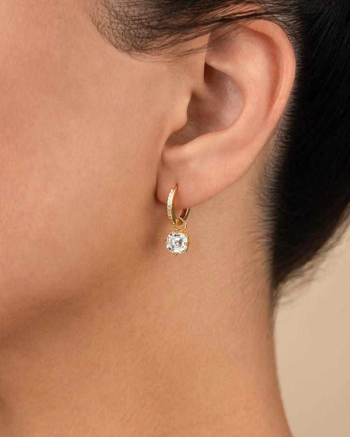 Augusta Asscher Cut CZ Dangle Micro Hoops