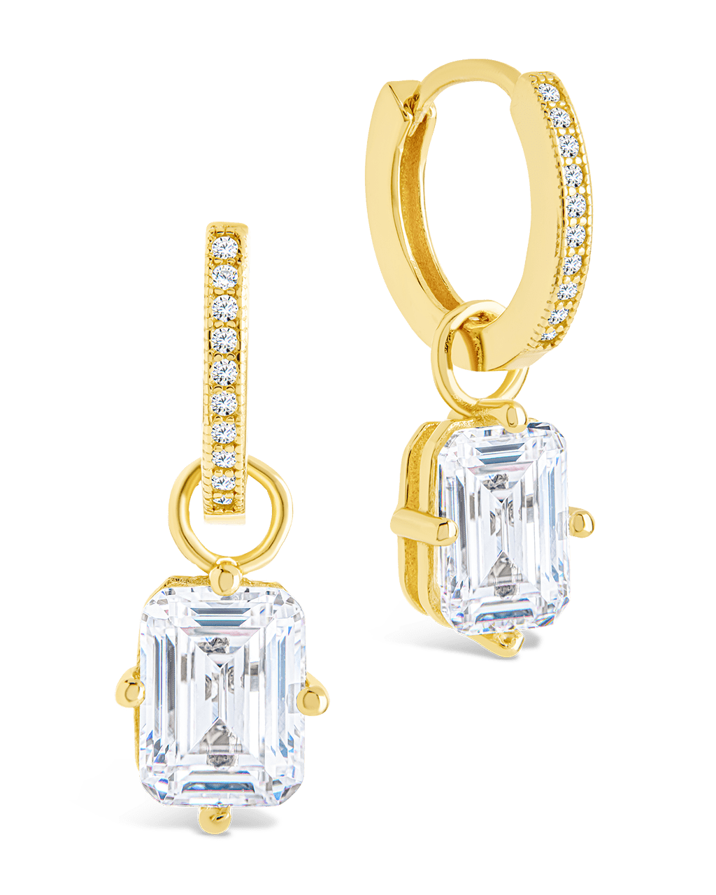 Emerald Cut CZ Micro Hoop Dangle Earrings