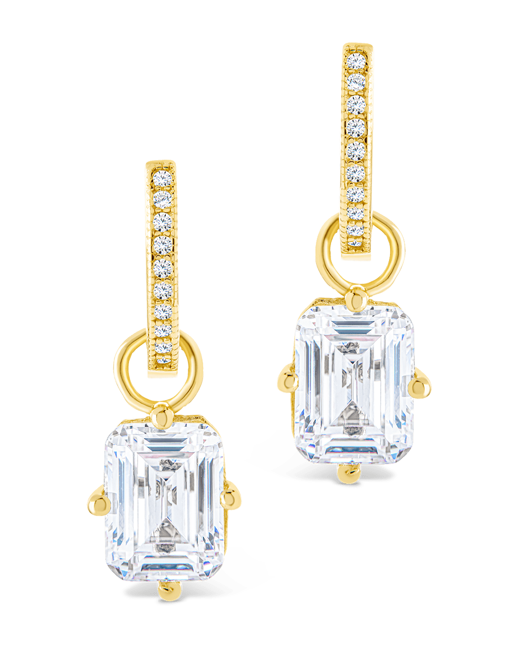 Emerald Cut CZ Micro Hoop Dangle Earrings