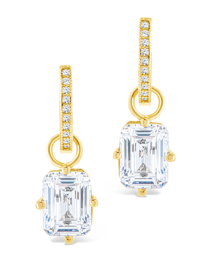 Emerald Cut CZ Micro Hoop Dangle Earrings