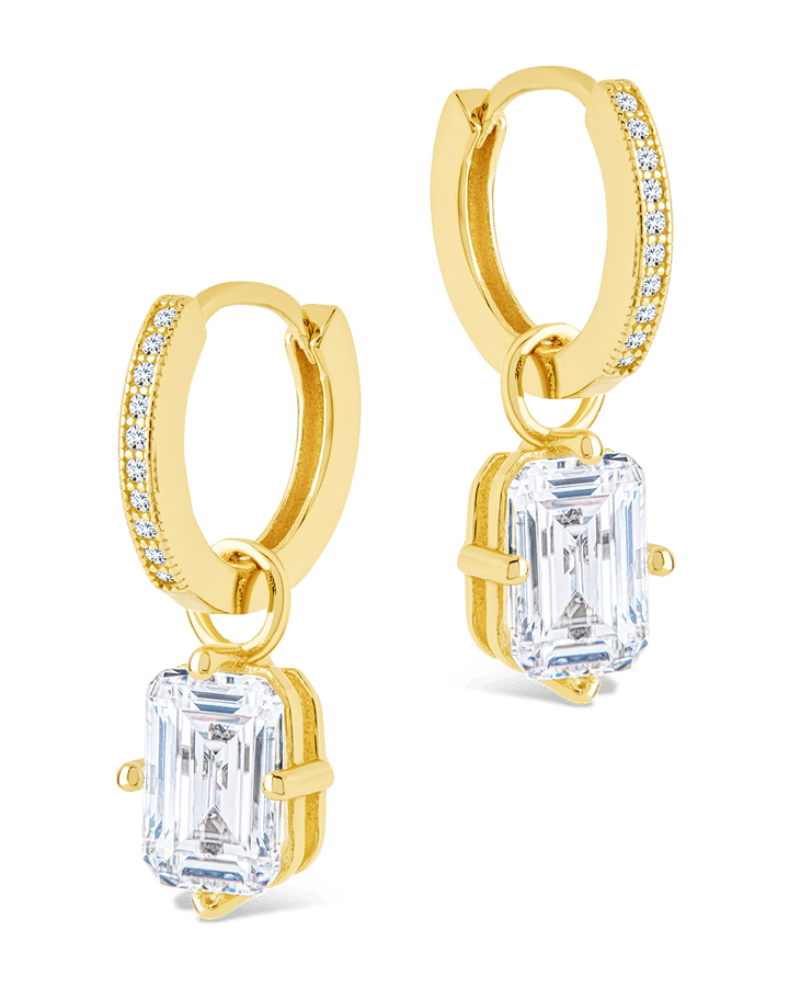 Emerald Cut CZ Micro Hoop Dangle Earrings