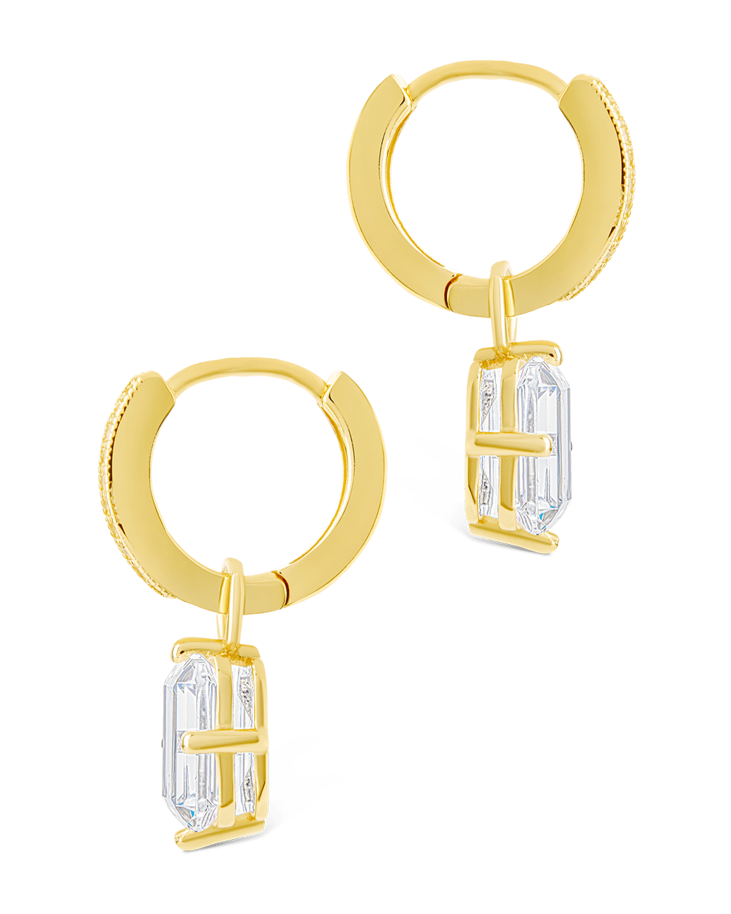 Emerald Cut CZ Micro Hoop Dangle Earrings