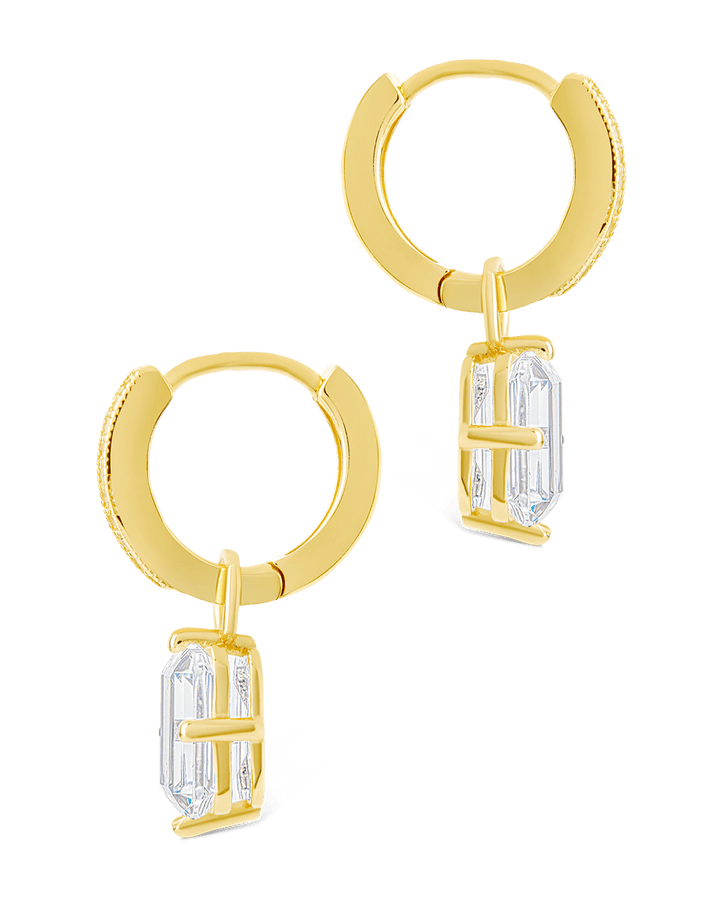 Emerald Cut CZ Micro Hoop Dangle Earrings