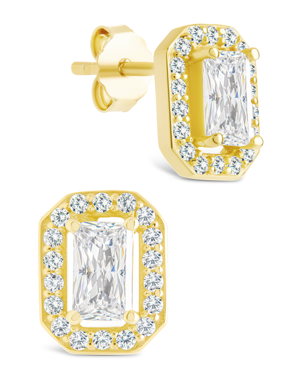 Emerald Cut Brilliant Halo Studs