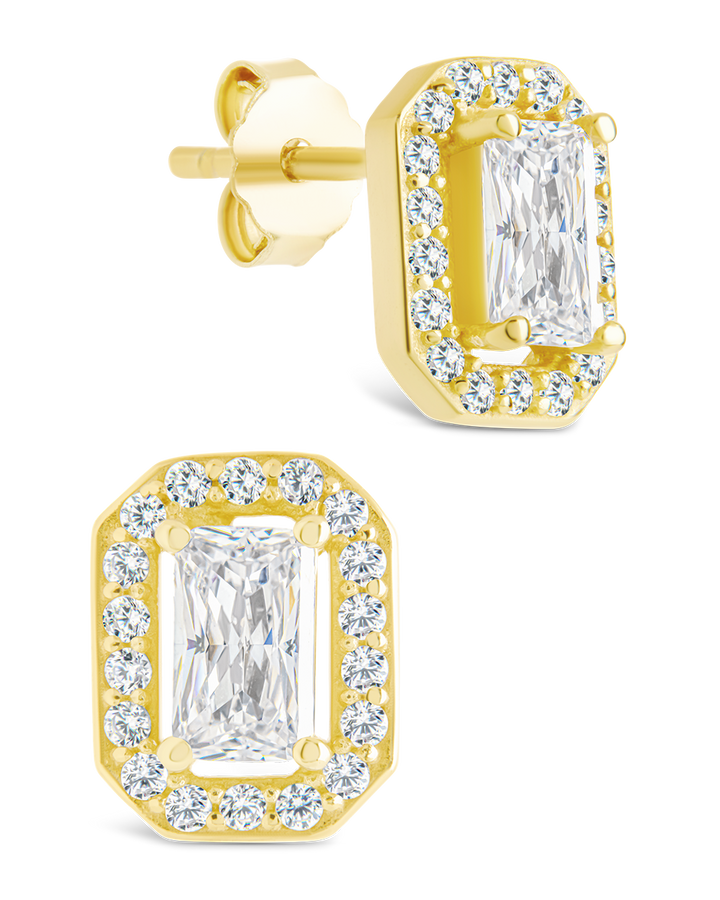 Emerald Cut Brilliant Halo Studs