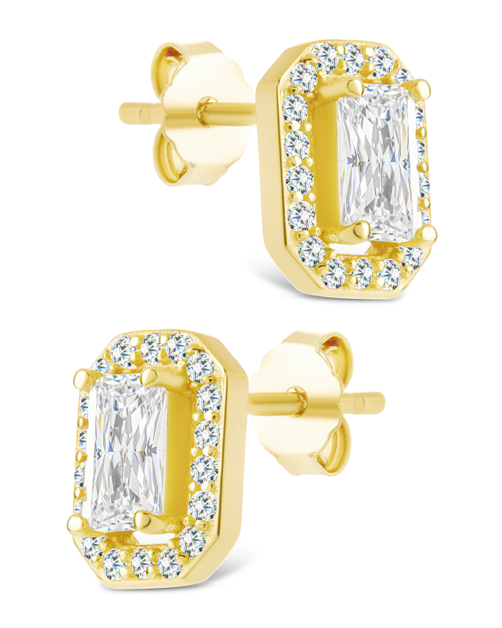 Emerald Cut Brilliant Halo Studs