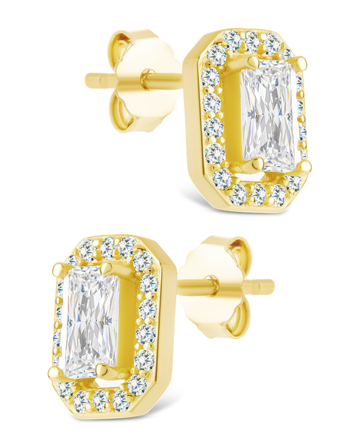 Emerald Cut Brilliant Halo Studs