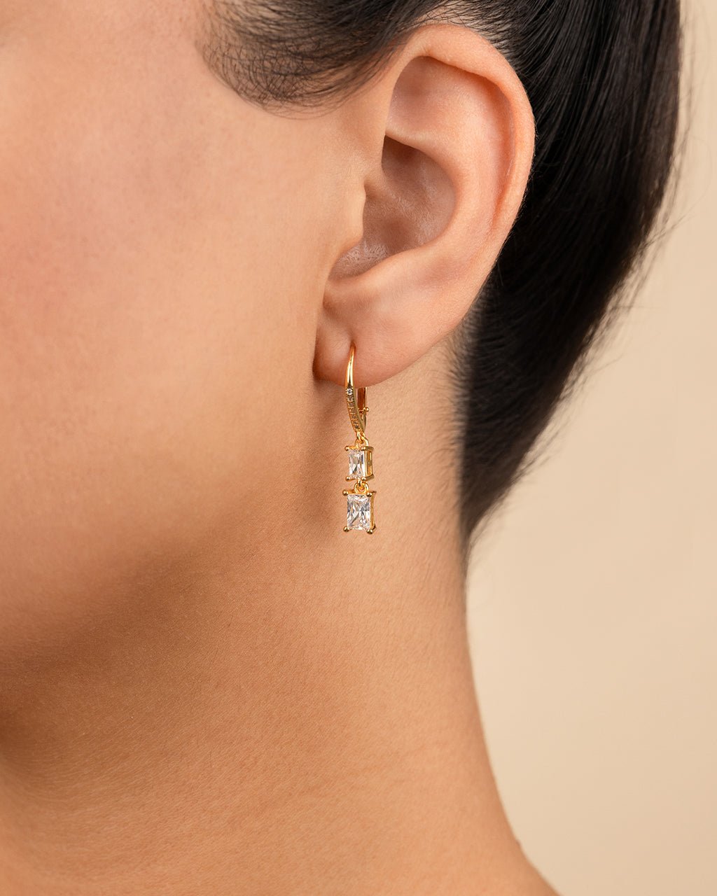 Eulalia Emerald Cut CZ French Clip Earrings
