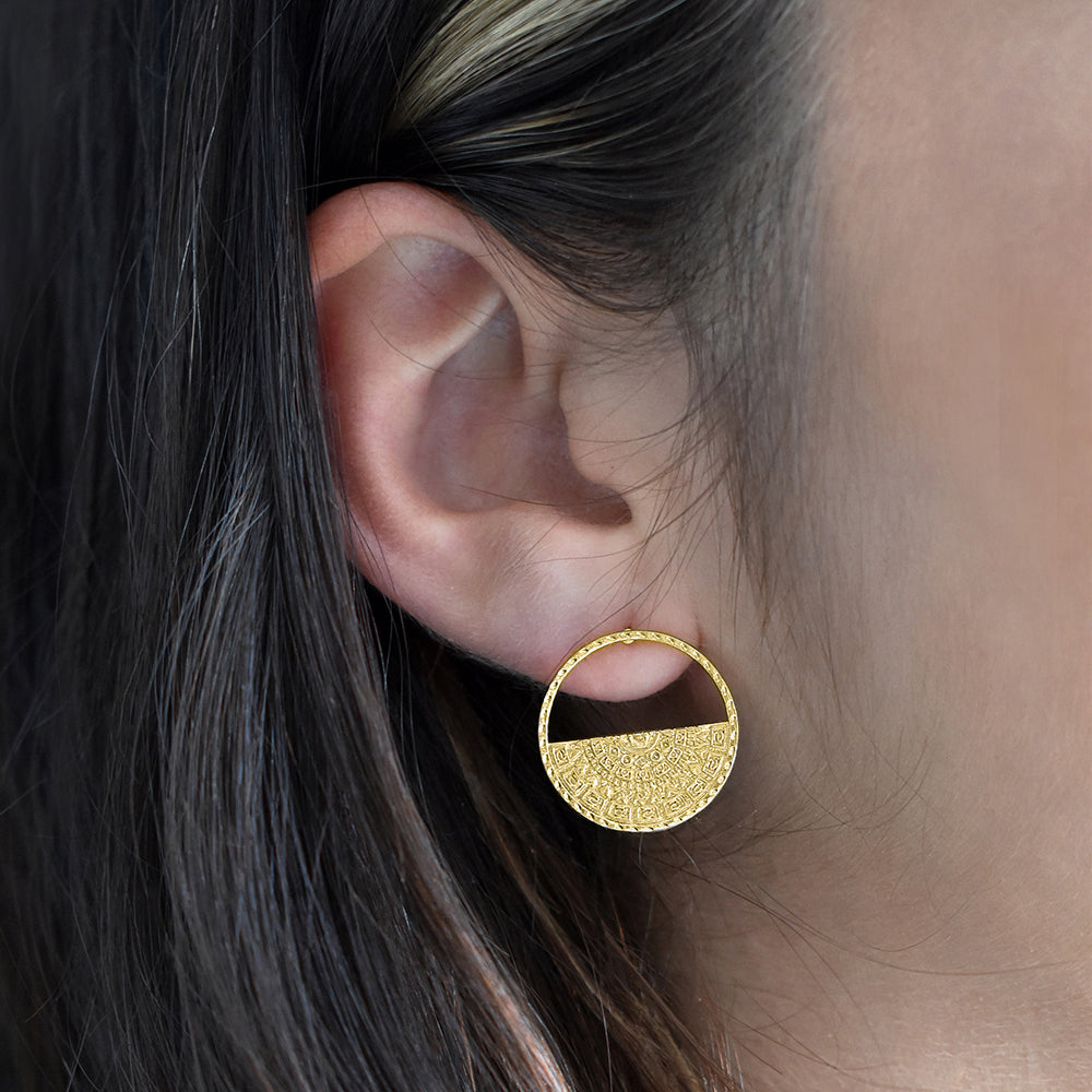 Medallion Half Circle Studs by Sterling Forever