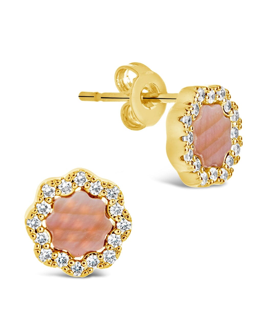 Bezel Frame Rose Petal Stud Earrings