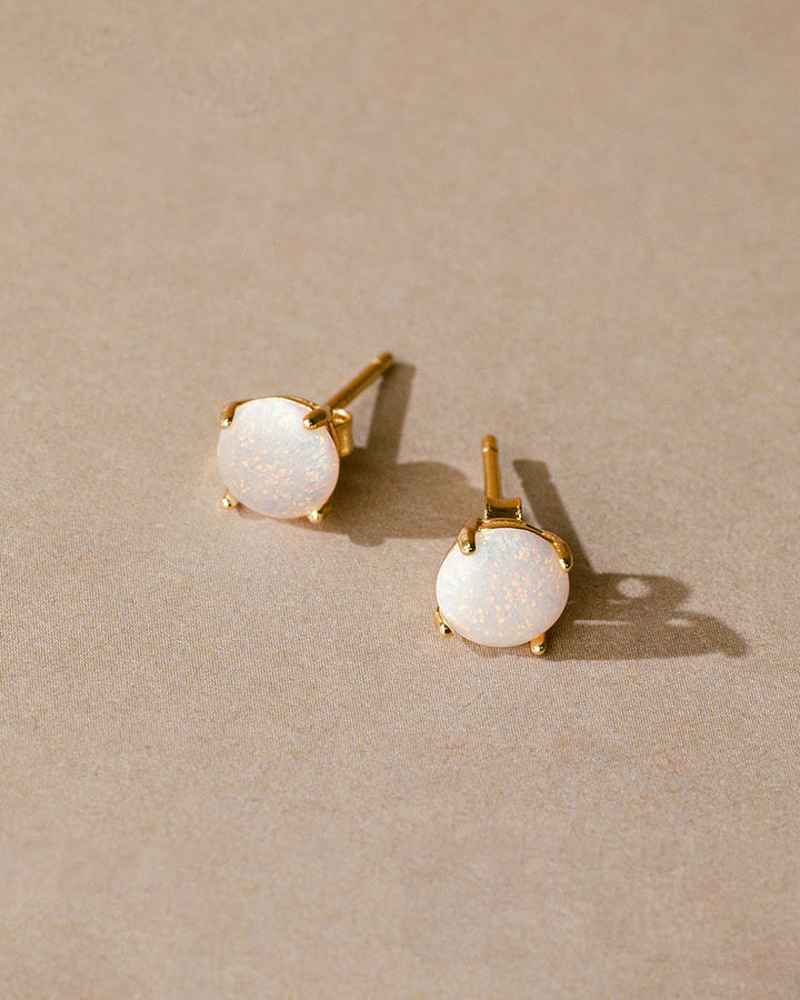 Opal Earring Studs - In SIlver or 14K Gold Plated - 6mm