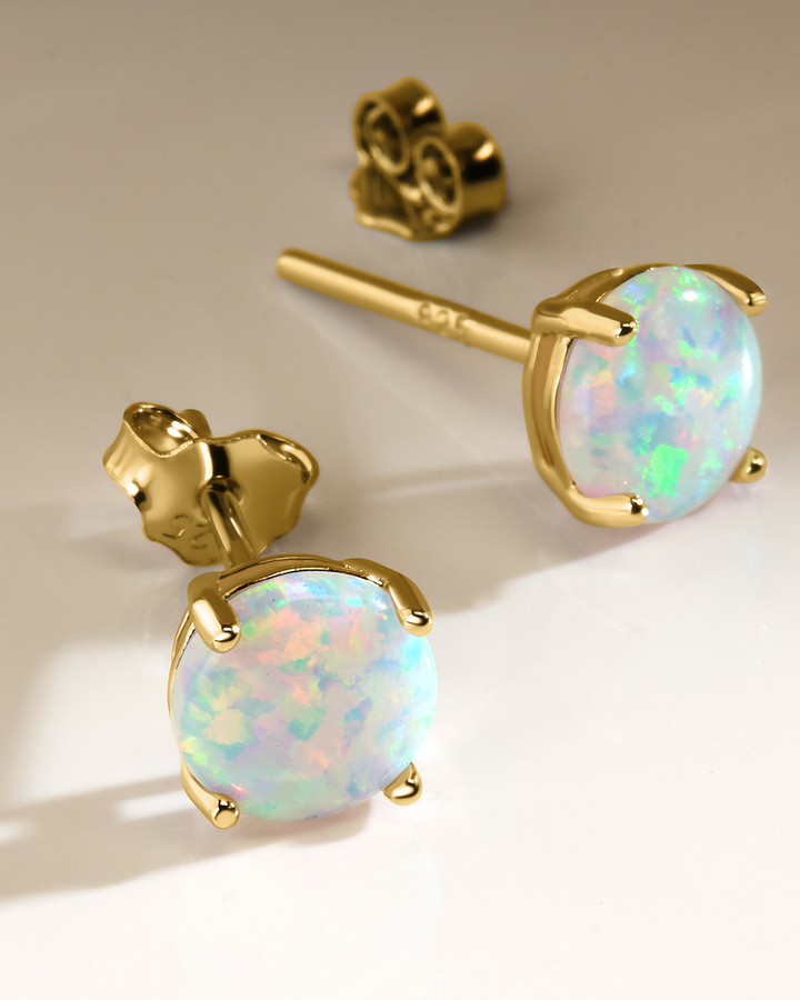 Opal Earring Studs - In SIlver or 14K Gold Plated - 6mm