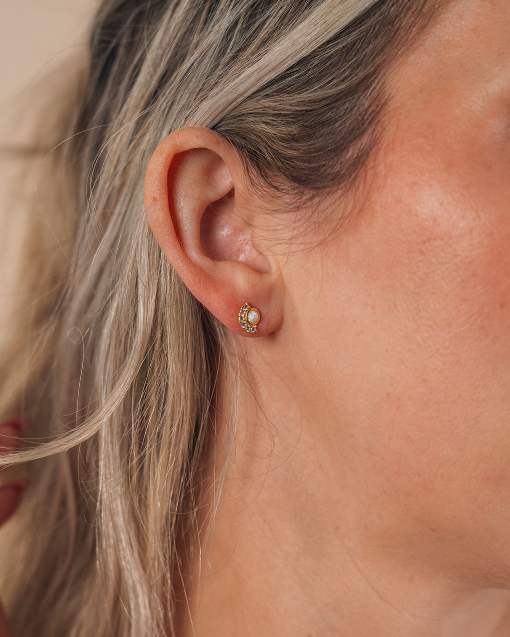 Sterling Silver Half Halo Opal Studs by Sterling Forever