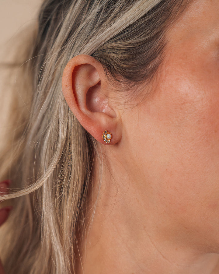 Sterling Silver Half Halo Opal Studs by Sterling Forever