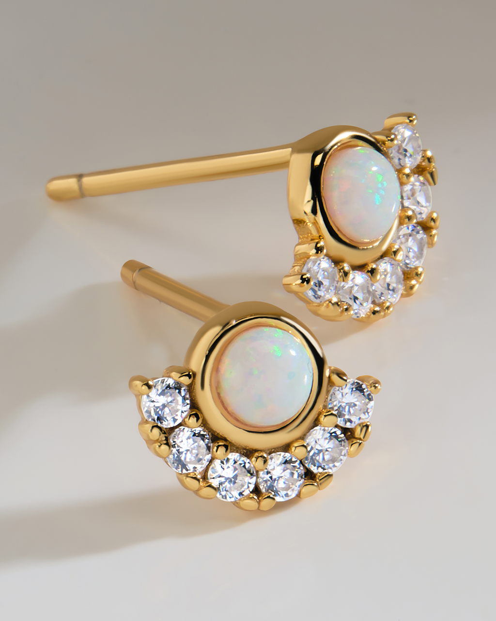 Half Halo Opal Studs
