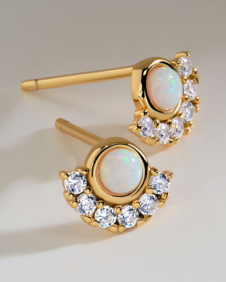 Half Halo Opal Studs