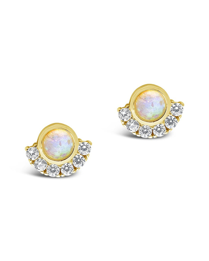 Sterling Silver Half Halo Opal Studs by Sterling Forever