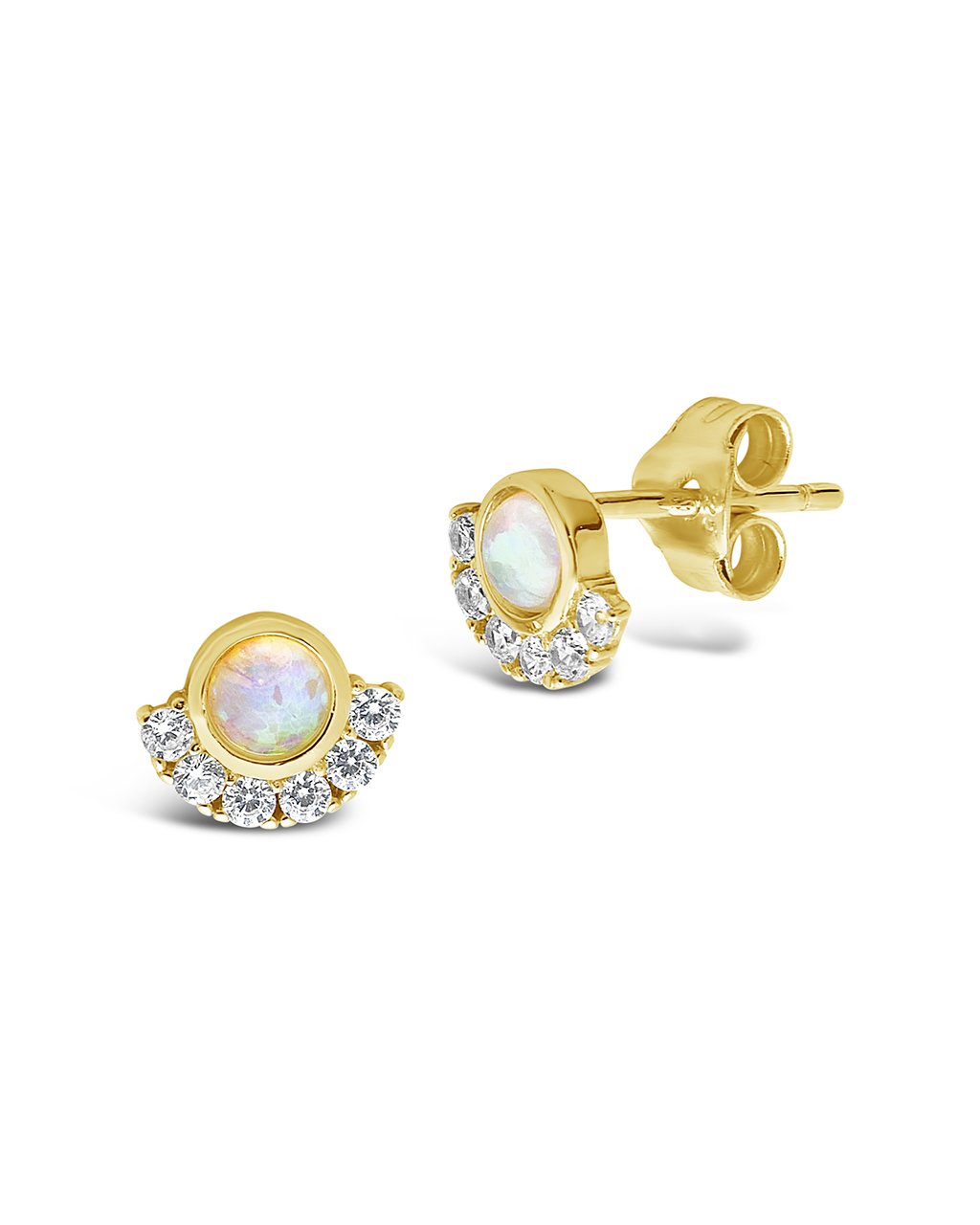 Sterling Silver Half Halo Opal Studs by Sterling Forever