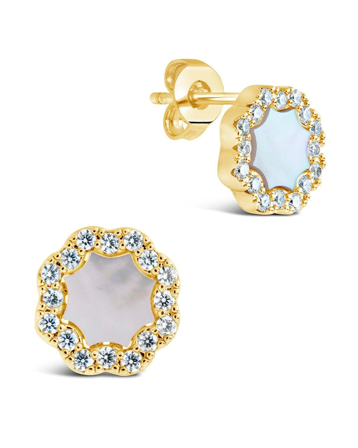 Bezel Frame Rose Petal Stud Earrings