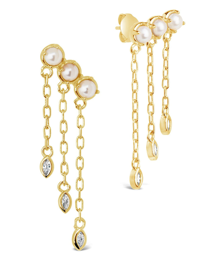 Rhiannon Dangling CZ & Pearl Tiered Stud Earrings by Sterling Forever