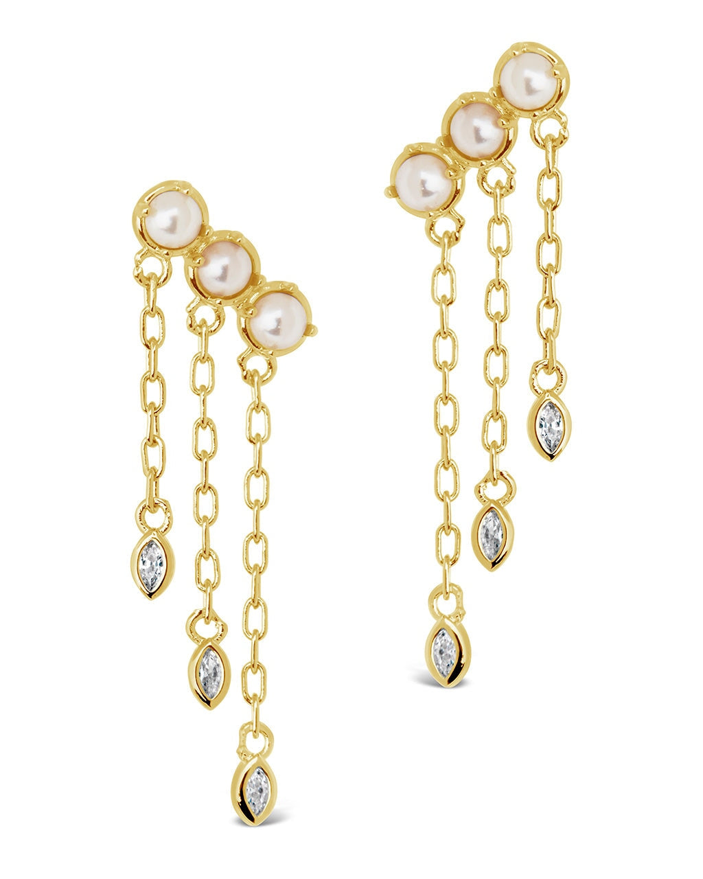 Rhiannon Dangling CZ & Pearl Tiered Stud Earrings by Sterling Forever