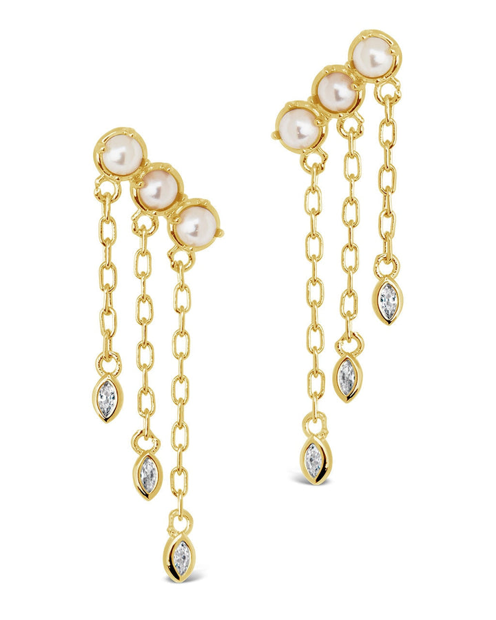 Rhiannon Dangling CZ & Pearl Tiered Stud Earrings by Sterling Forever