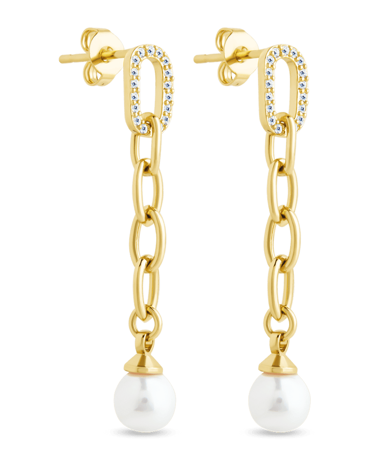 Daphne CZ & Pearl Chain Drop Stud Earrings