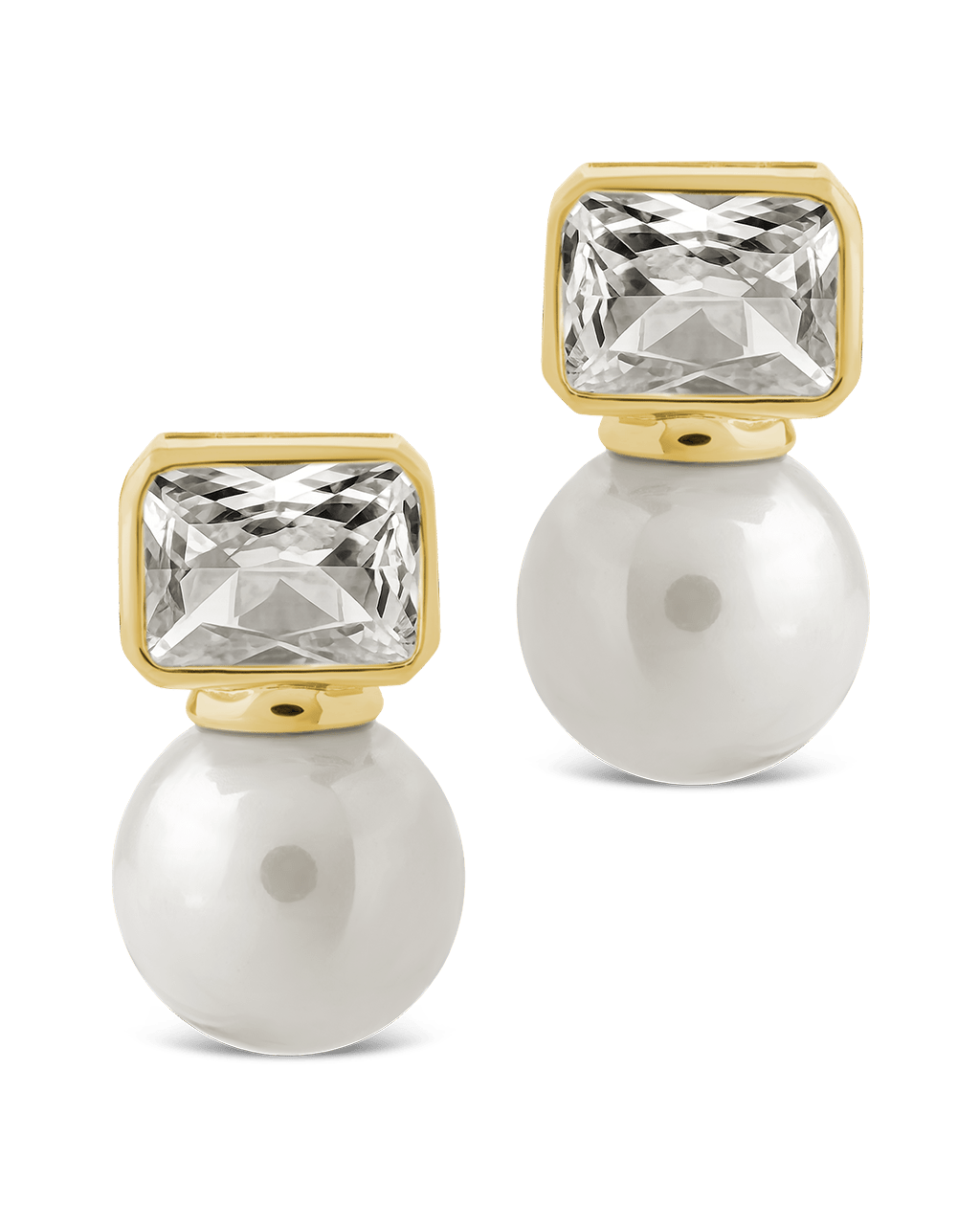 Hilda Pearl & Emerald Cut CZ Studs