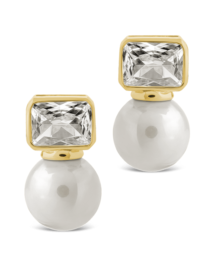 Hilda Pearl & Emerald Cut CZ Studs