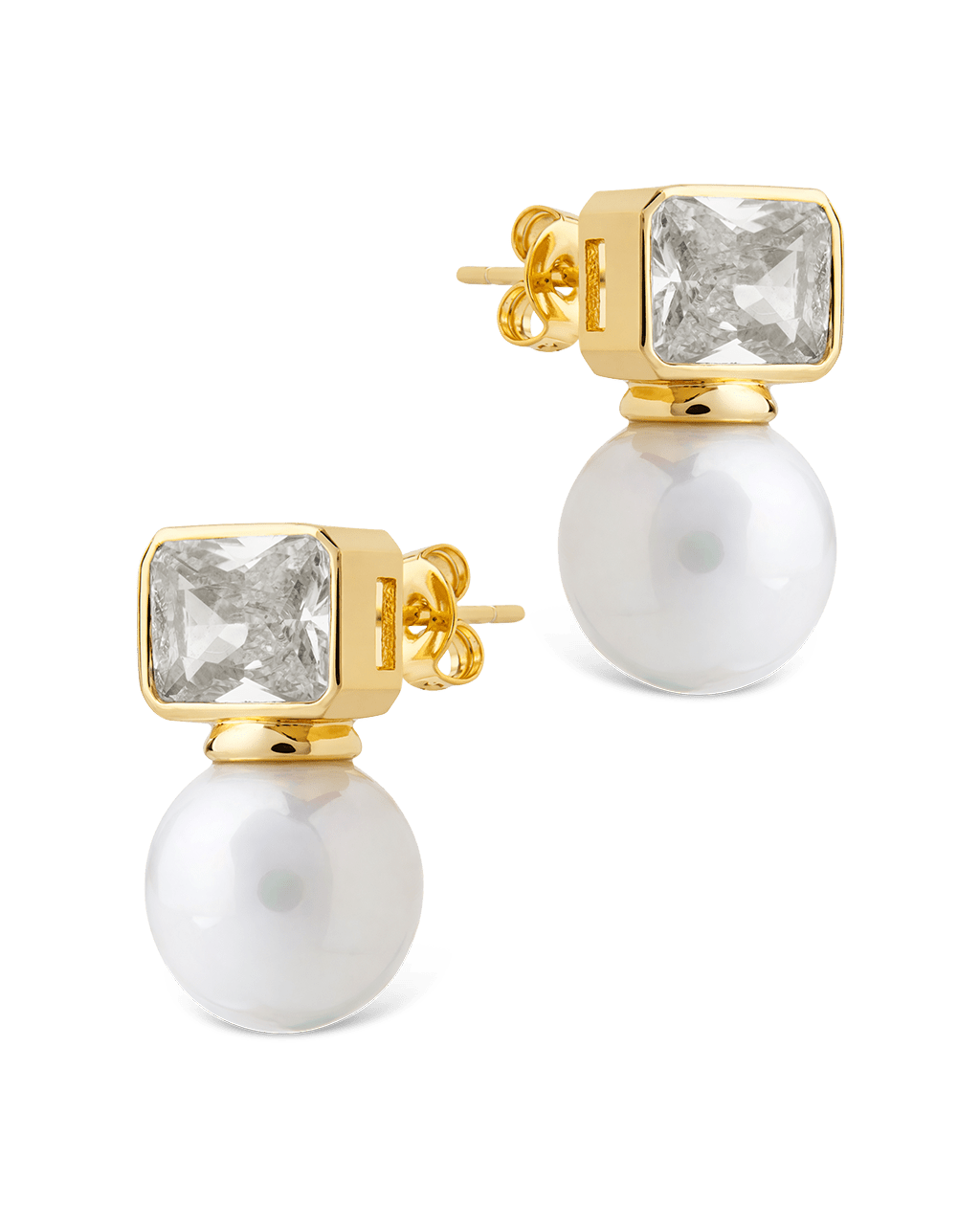 Hilda Pearl & Emerald Cut CZ Studs