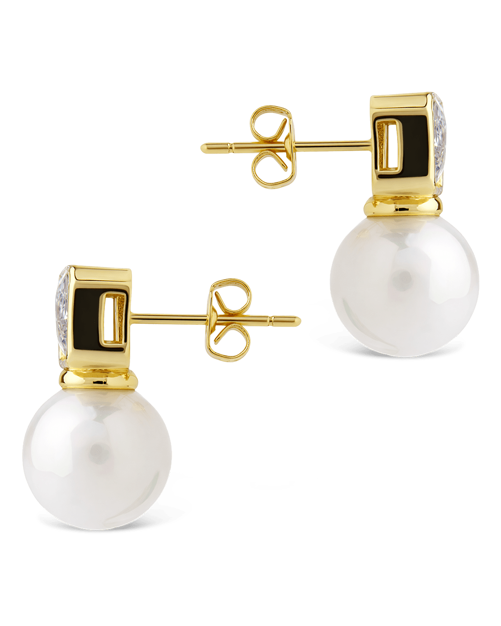 Hilda Pearl & Emerald Cut CZ Studs
