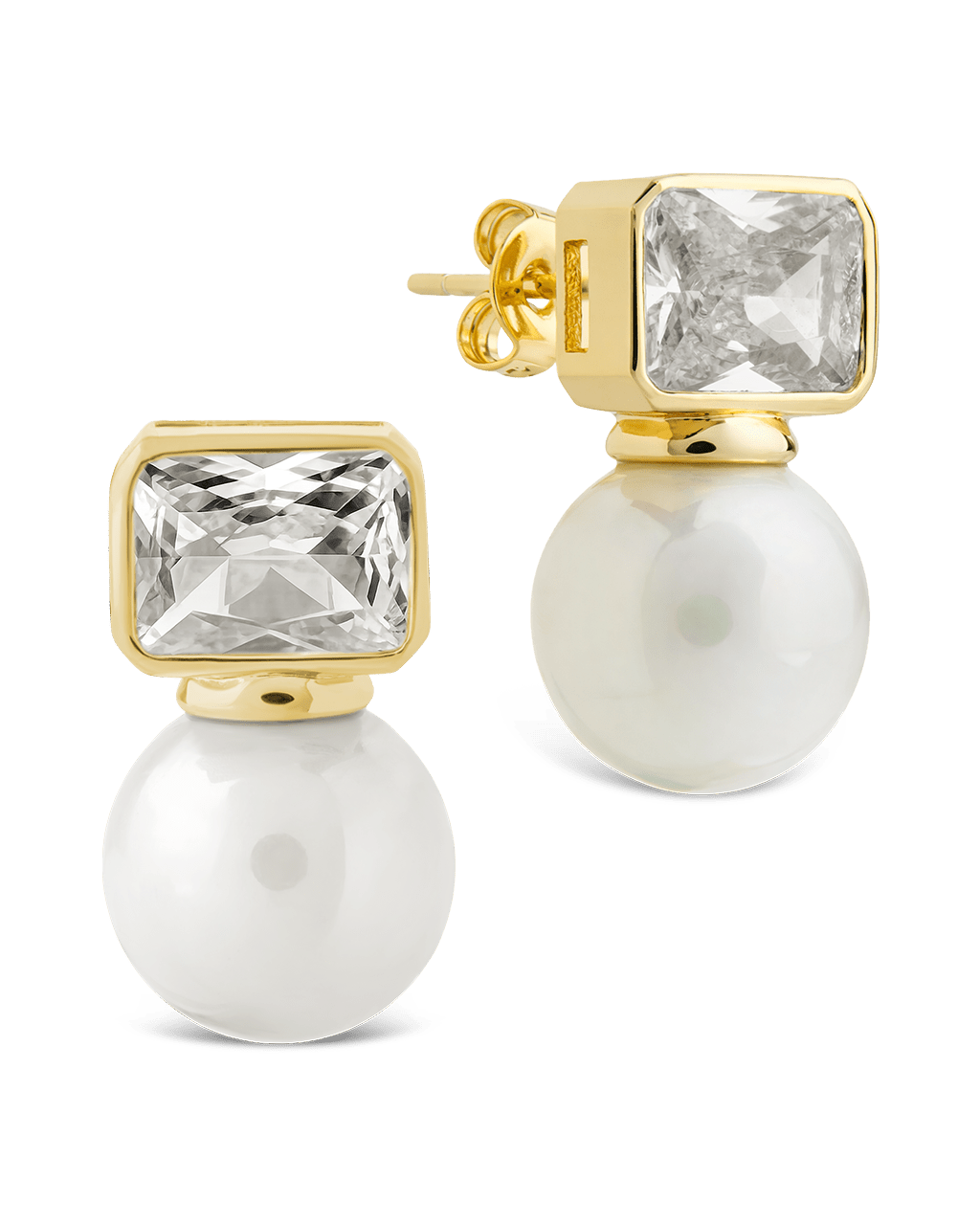 Hilda Pearl & Emerald Cut CZ Studs