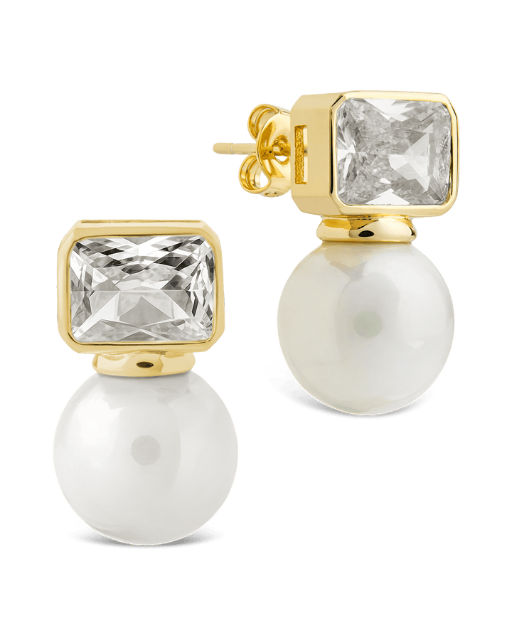 Hilda Pearl & Emerald Cut CZ Studs