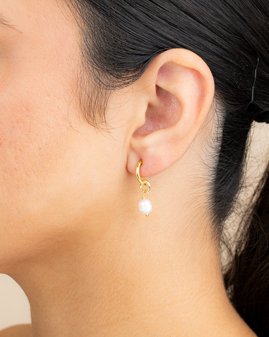 Pearl Drop Hoop Earrings