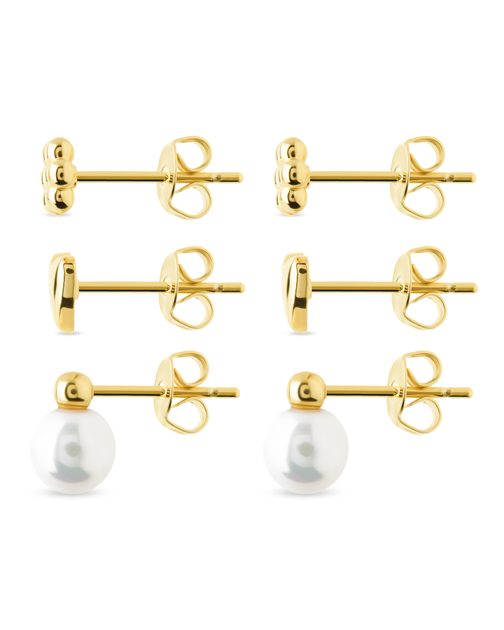 Irene Pearl, Flower, & Heart Stud Earring Set of 3