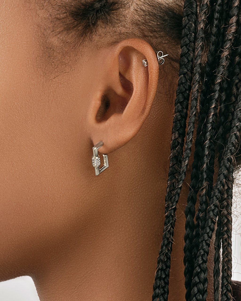 Square CZ Carabiner Clip Huggie Hoops by Sterling Forever