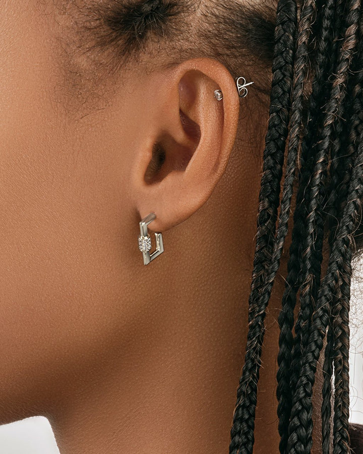 Square CZ Carabiner Clip Huggie Hoops by Sterling Forever