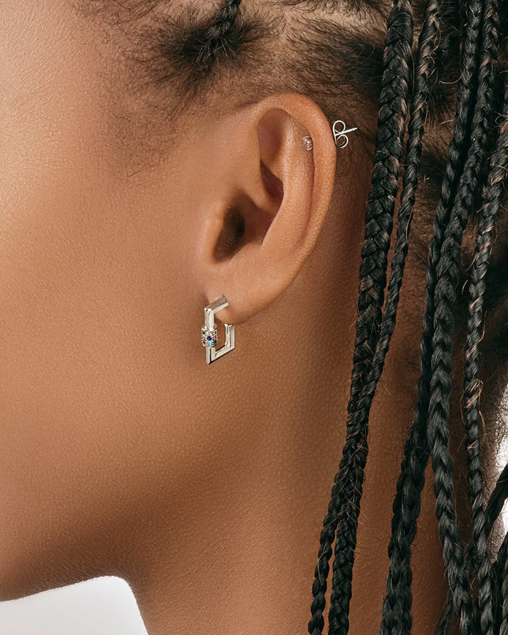 Square CZ Carabiner Clip Huggie Hoops by Sterling Forever