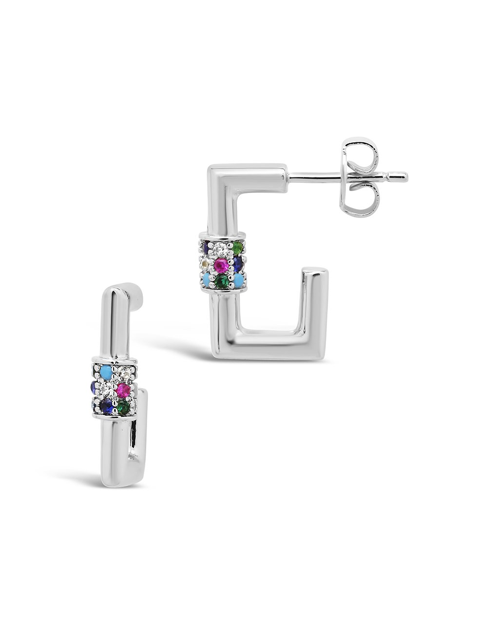 Square CZ Carabiner Clip Huggie Hoops by Sterling Forever