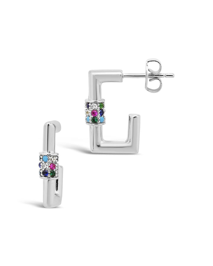 Square CZ Carabiner Clip Huggie Hoops by Sterling Forever