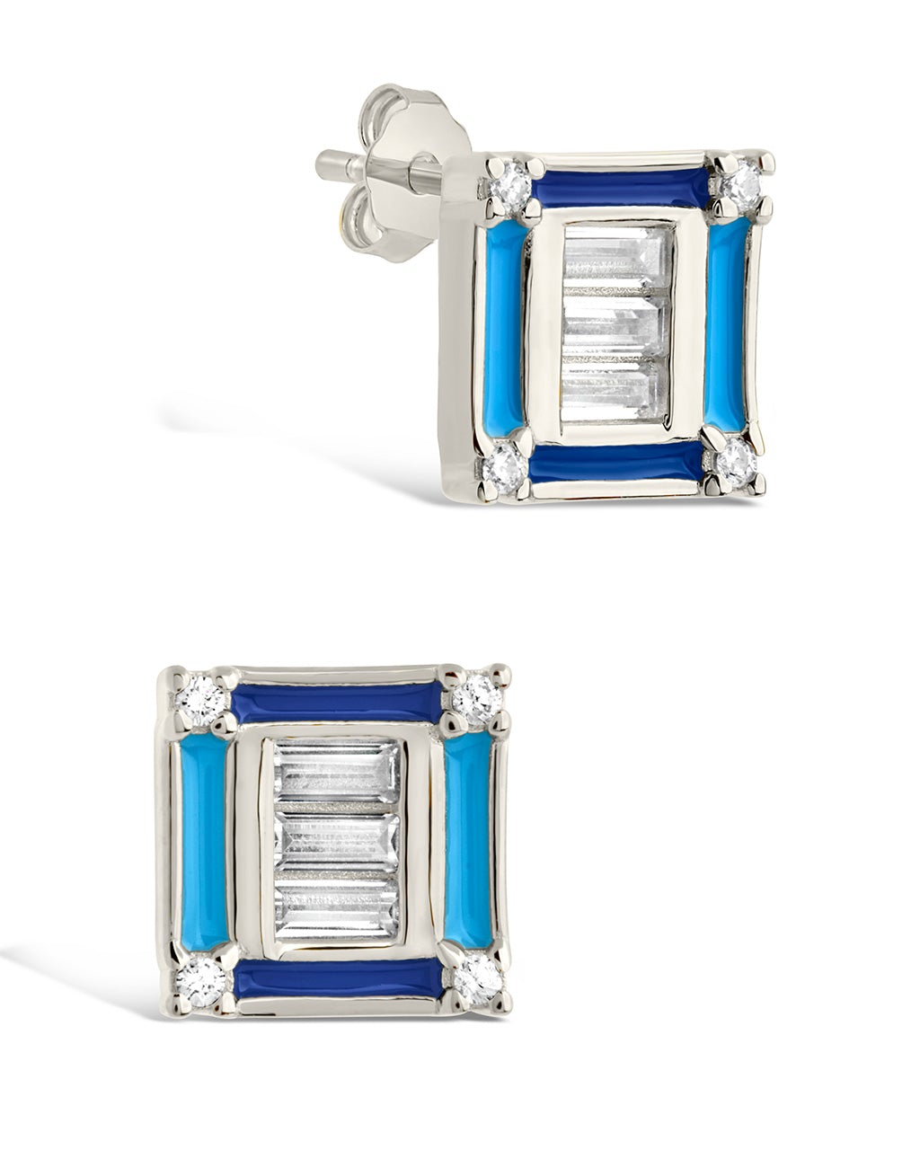 Luella CZ & Enamel Square Stud Earrings by Sterling Forever