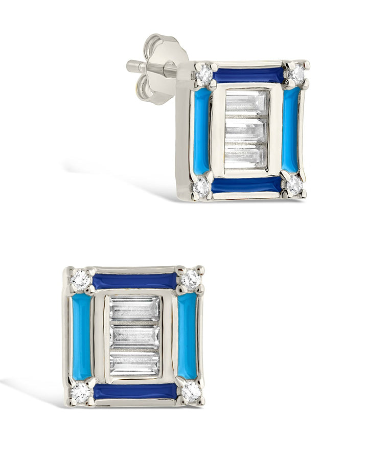 Luella CZ & Enamel Square Stud Earrings by Sterling Forever