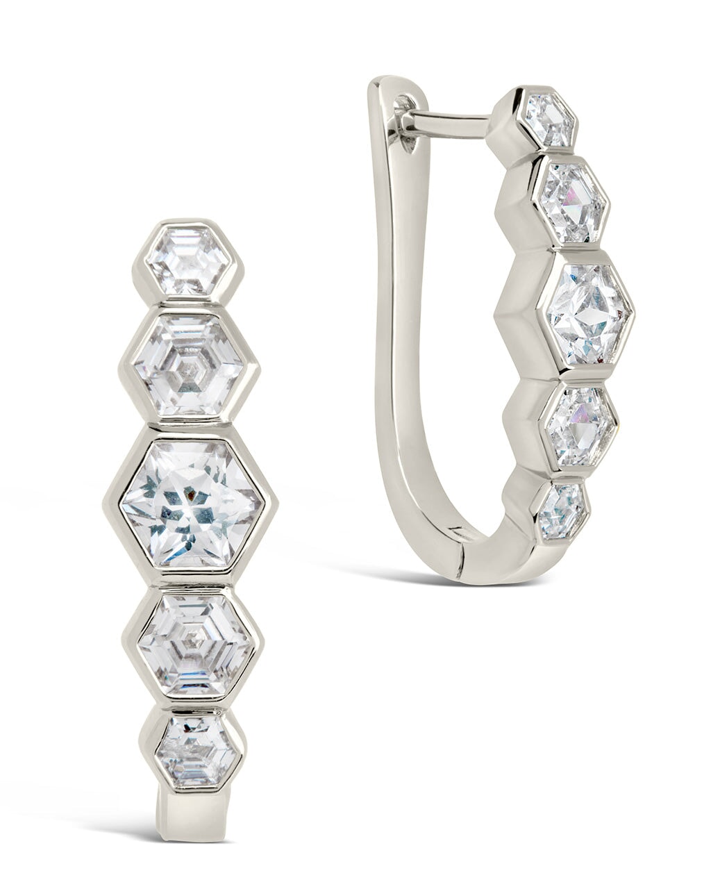 Gia Geometric CZ Latch Hoop Earrings by Sterling Forever