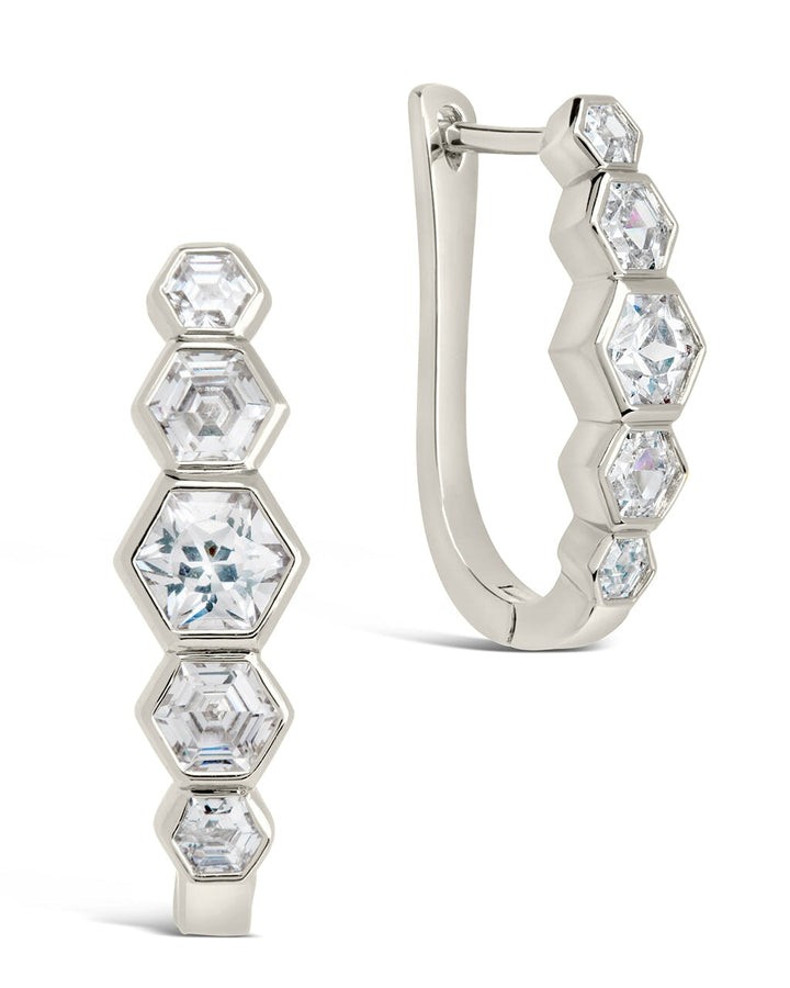 Gia Geometric CZ Latch Hoop Earrings by Sterling Forever