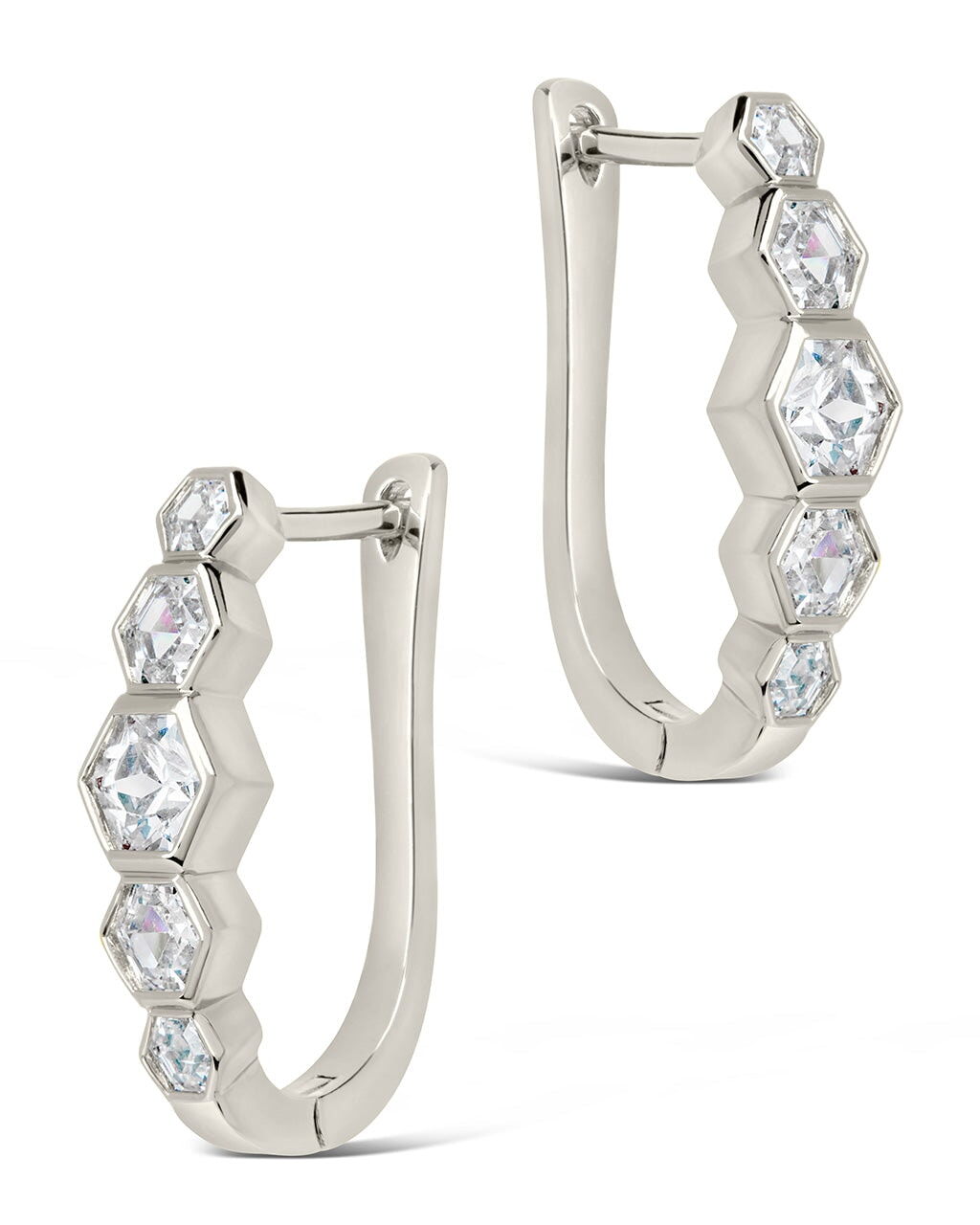 Gia Geometric CZ Latch Hoop Earrings by Sterling Forever