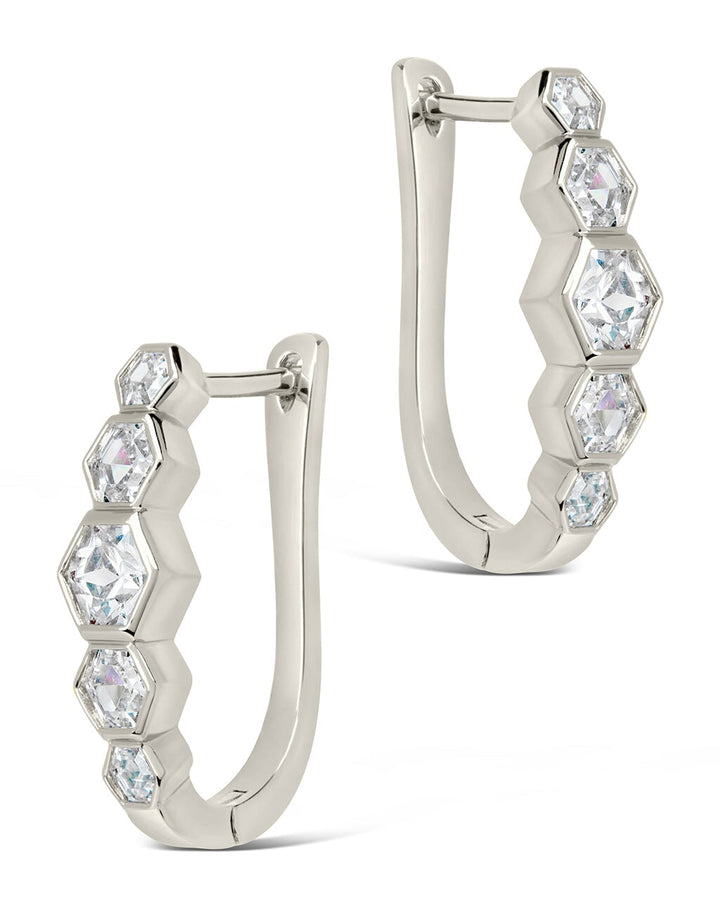 Gia Geometric CZ Latch Hoop Earrings by Sterling Forever