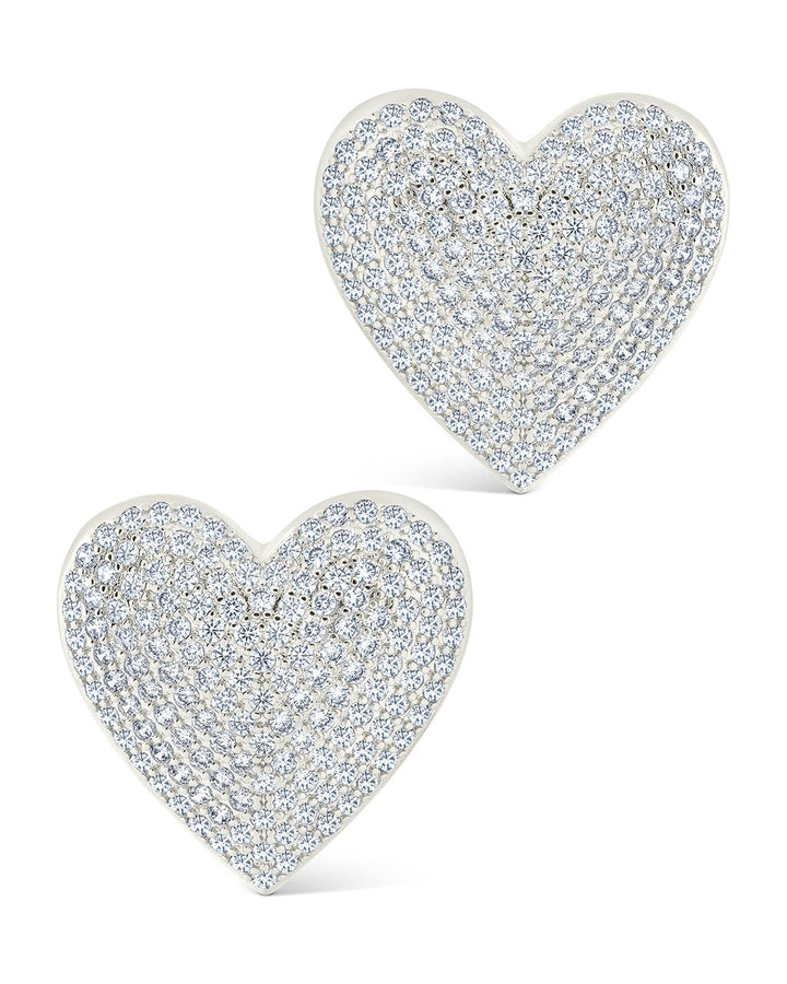 Disco Heart CZ Statement Stud Earrings
