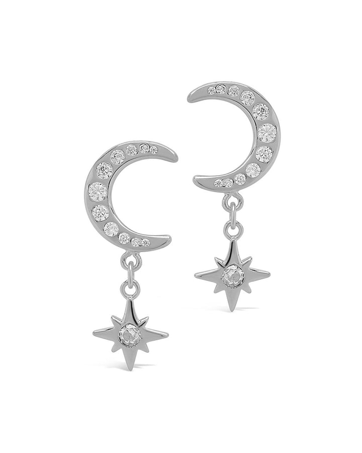 Sterling Silver CZ Crescent & Star Drop Studs by Sterling Forever