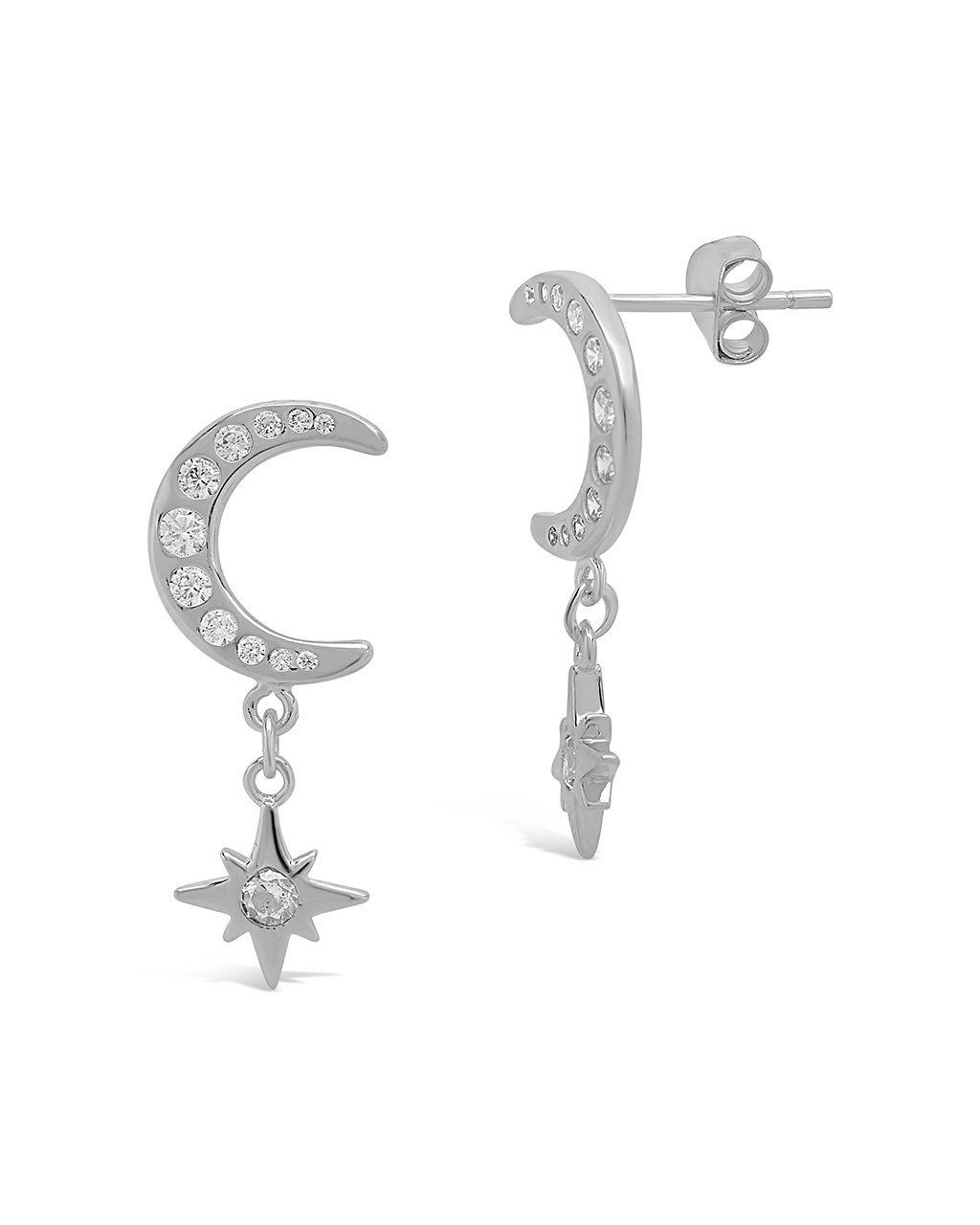 Sterling Silver CZ Crescent & Star Drop Studs by Sterling Forever