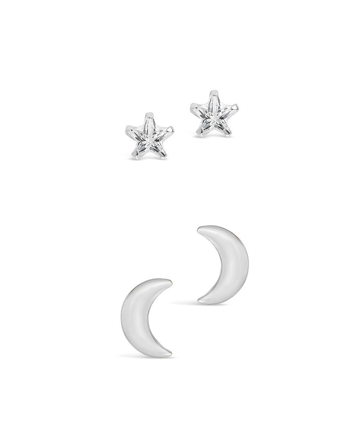 Crescent & CZ Star Stud Set